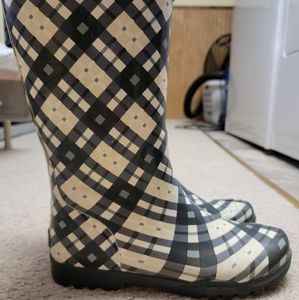 Sperry Rain Boots Plaid Black Cream Womens Size 7